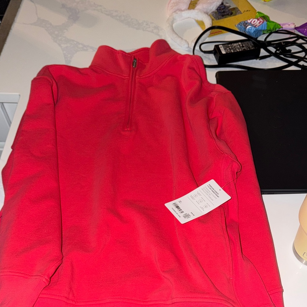 Athleta Forever Fleece Half-Zip Pullover Sweater -Pink / Red (color is punch)